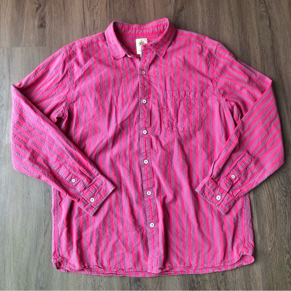 VTG Territory Ahead Button Down Shirt Men XL Pink Striped Cotton Eclectic Bright